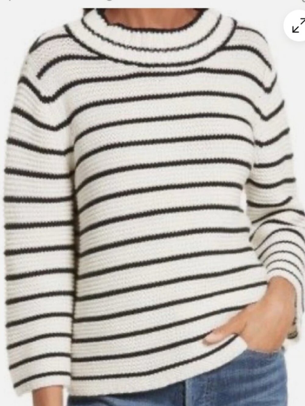 LA VIE REBECCA TAYLOR Cream and Black Striped Crewneck Sweater Small